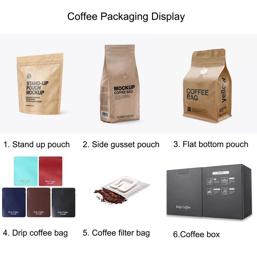 250g 500g 1kg Flat Bottom Coffee Pouch, Custom Empty Coffee Bags Custom Printed, Coffee Beans Packaging Bags