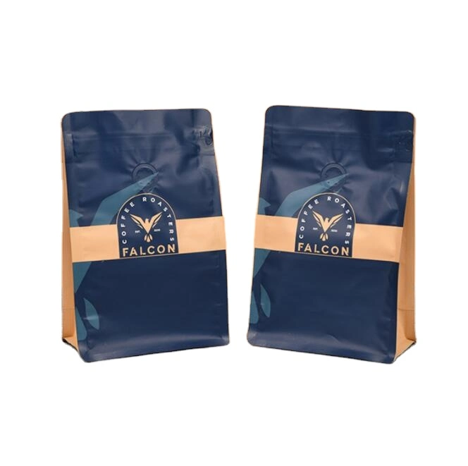 Biodegradable Custom Printed Flat Bottom Zipper Black Kraft Paper Coffee Bean Food Packaging Bag