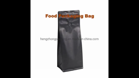 Saco de embalagem de alimentos biodegradável impresso personalizado com zíper de fundo plano papel kraft preto