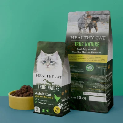 Sacos de embalagem de alimentos para animais de estimação com zíper impresso personalizado e fundo plano para cães e gatos